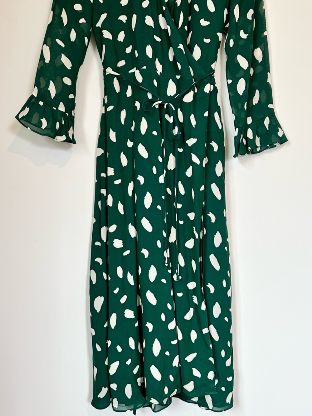 Reformation Mulberry Dress Forest Green & White Printed Wrap High-Low Dress - S - Picture 7 of 13